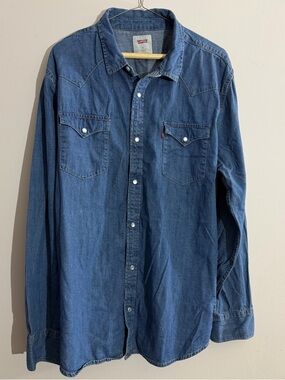 Levi's Men's XL Dark Blue Denim Pearl Snap Western Button-Down Shirt